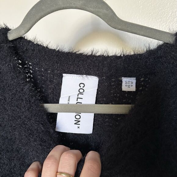 Asos Collusion Women's Cozy Fuzzy Black Long Sleeve Sweater Sz 0 Cropped Top - Picture 3 of 5